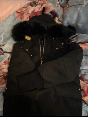Moose Knuckles Black Jacket with Gold Lining